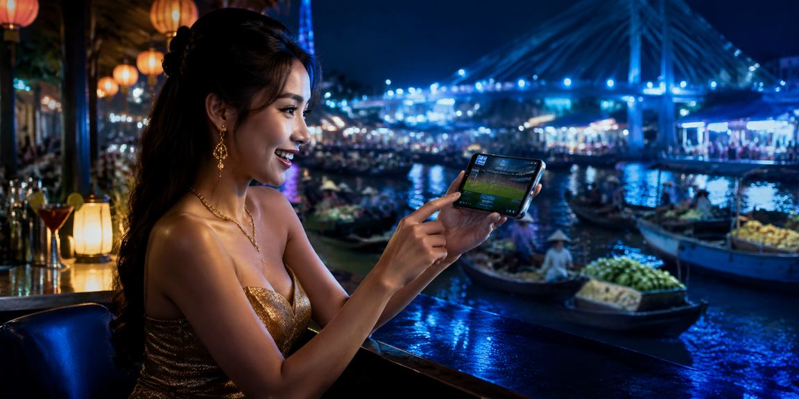 Nhóm bạn tại Cần Thơ theo dõi kết quả cá cược thể thao trong lễ hội
